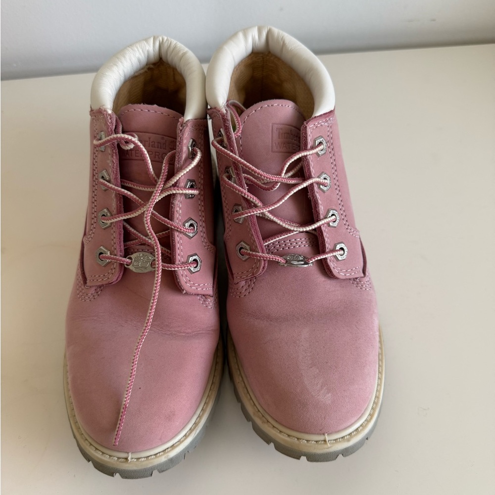 Timberland Pink Suede Boots with Lace-Up Design